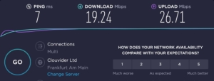 Glasfaser Speedtest Ping 7 ms Download 19.24 